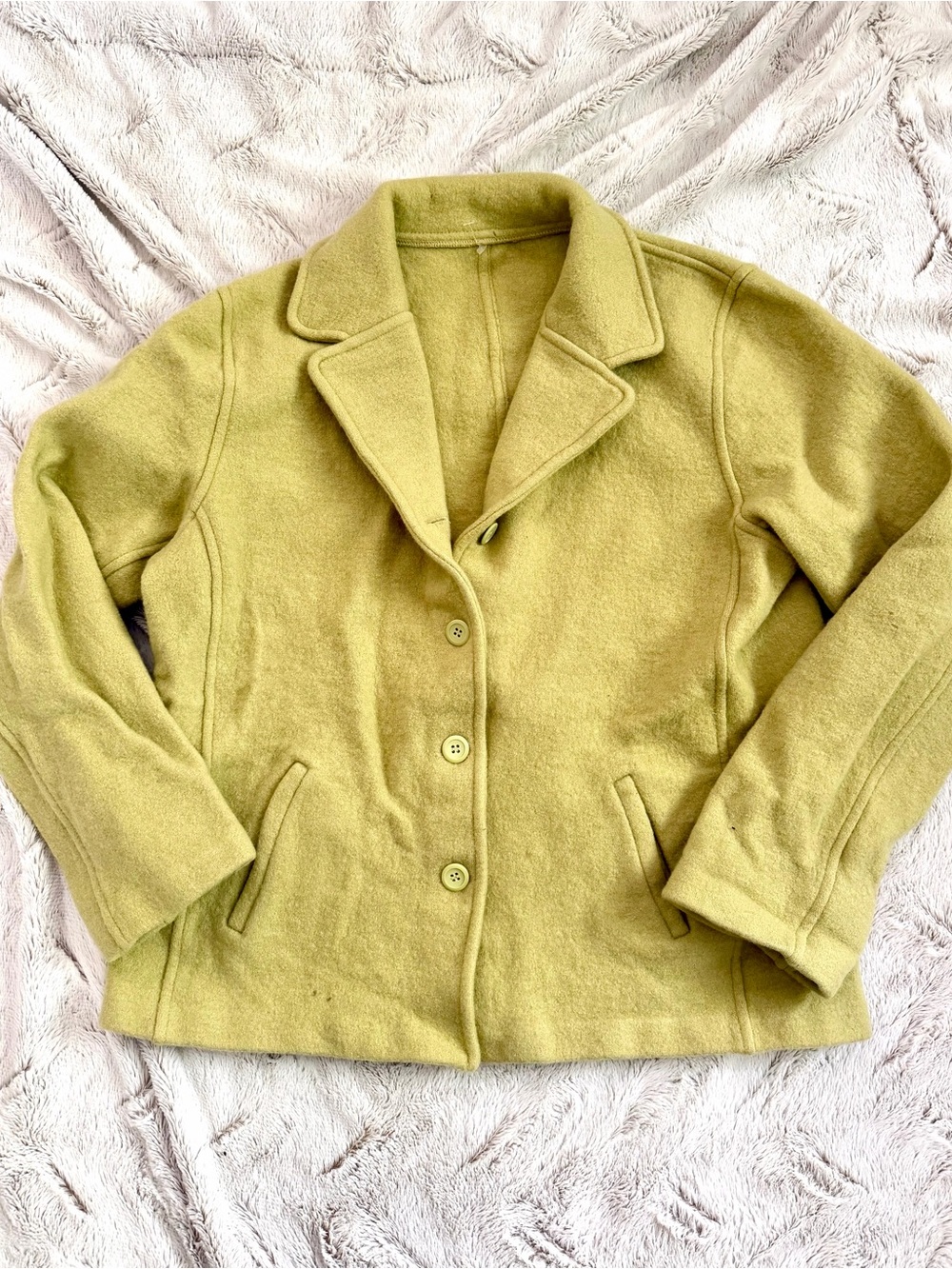Vintage Chartreuse Yellow Green Felted Wool Jacket Coat Mod Whimsigoth M L